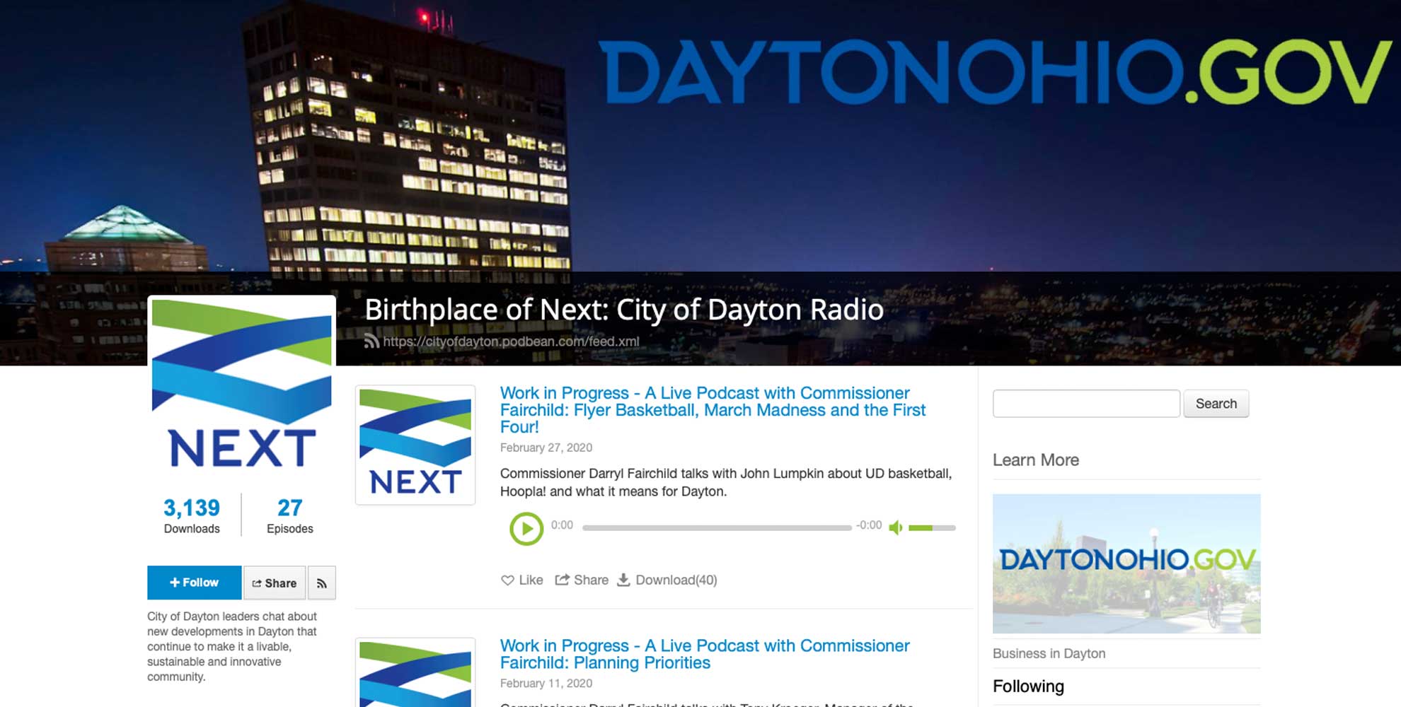 Screenshot of Dayton podcast webpage